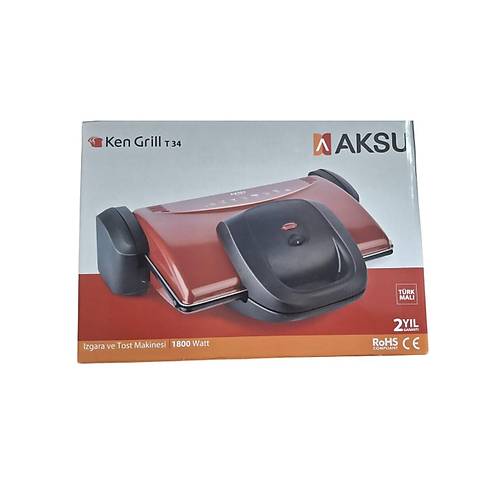 Aksu Tost T 34 Ken Grill Granit Tost Makinesi 1800W - K�rm�z� Renk