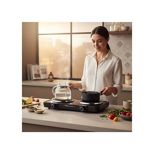 King K2104 Powerheat Duo Elektrikli  D�k�m Ocak Siyah