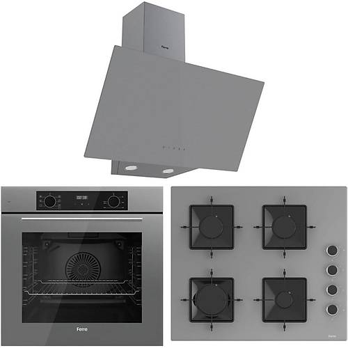 Ferre Flowart QBL63CPR-SS208-D079 7 Prog. Dijital Turbo Ankastre Set - Gri