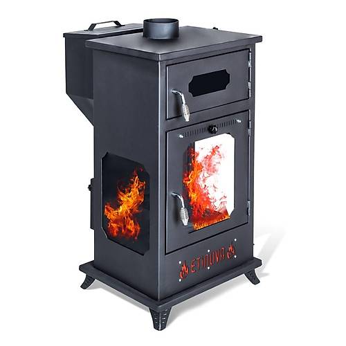 Etinova Eti-B8 B�y�k �� Taraf� Caml� F�r�nl� Odun ve Pelet yakan  ��mine Tipi Soba