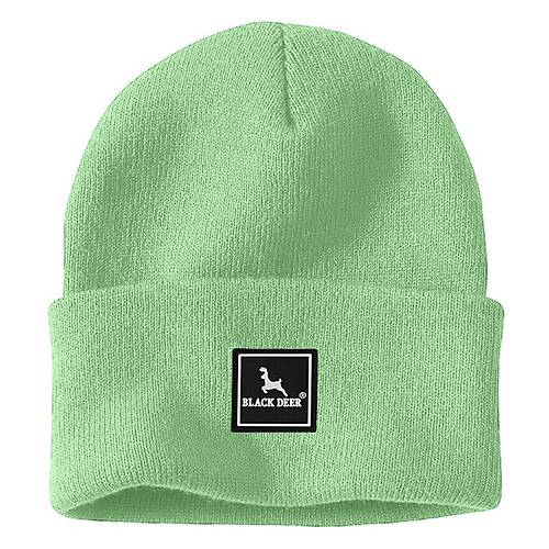 Unisex Yeil Klk Bere apka Dz Logolu Yumuak Triko Basic Akrilik Beanie