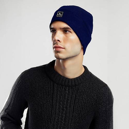 Unisex Lacivert Klk Bere apka Dz Logolu Yumuak Triko Basic Akrilik Beanie