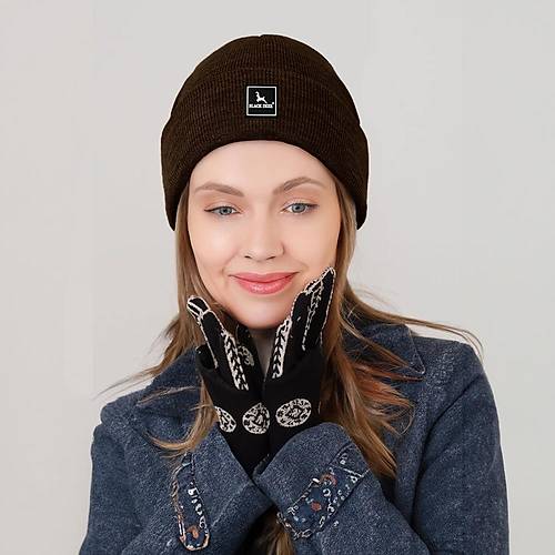 Unisex Kahverengi Kışlık Bere Şapka Düz Logolu Yumuşak Triko Basic Akrilik Beanie
