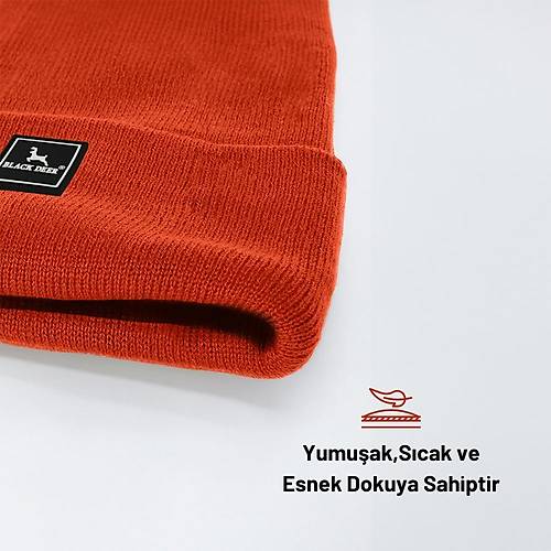 Unisex Kiremit Klk Bere apka Dz Logolu Yumuak Triko Basic Akrilik Beanie