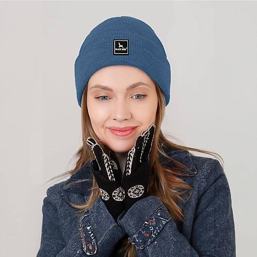Unisex Mavi Kışlık Bere Şapka Düz Logolu Yumuşak Triko Basic Akrilik Beanie