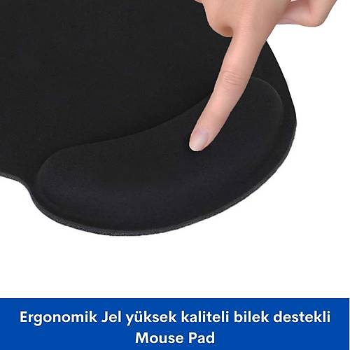 Siyah Bilek Destekli Ergonomik Jel Kaymaz Taban Mouse Pad