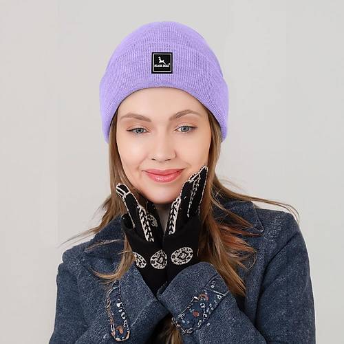 Unisex Lila Kışlık Bere Şapka Düz Logolu Yumuşak Triko Basic Akrilik Beanie