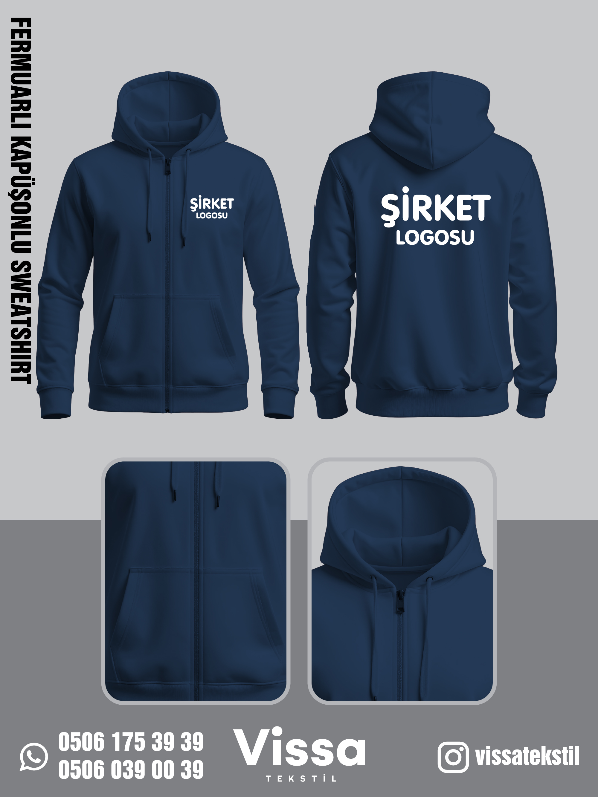 3 İPLİK ŞARDONLU KAPÜŞONLU FERMUARLI SWEAT