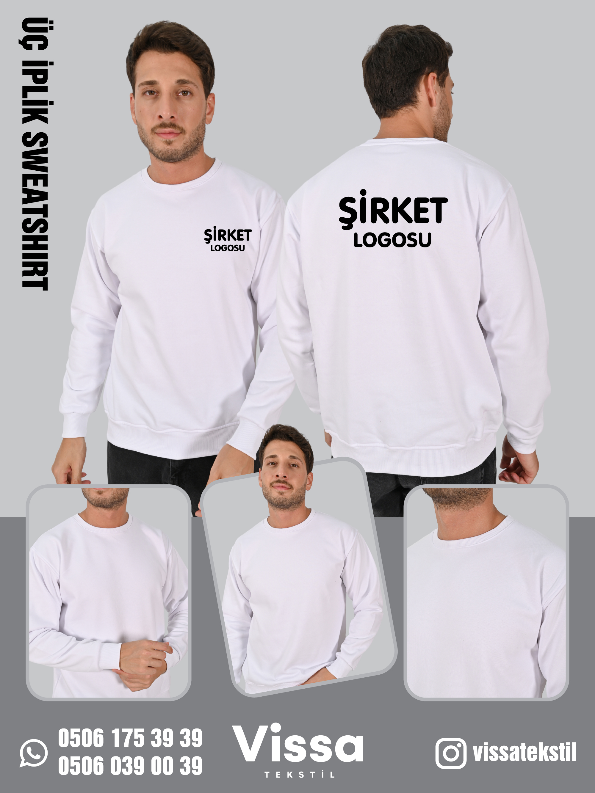 3 İPLİK ŞARDONLU KAPÜŞONSUZ SWEAT