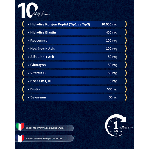 COLASTIN Premium Blend 10.000 mg Kollajen + 400 mg Elastin � S�v� Kollajen Shot � Type 1-2-3 � Cilt S�k�la�t�r�c� � 50 ml