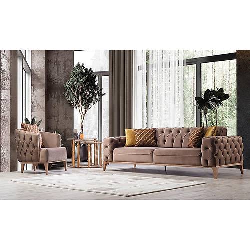 Lila Wooden Leg Sofa Set