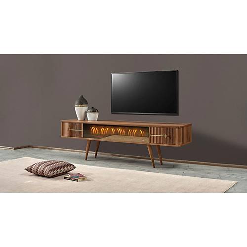 Asel TV Stand with Fireplace Walnut