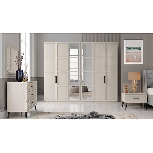 Volante Wardrobe - 6 Doors Beige