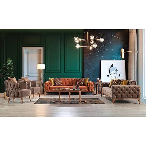 Lila Wooden Leg Sofa Set