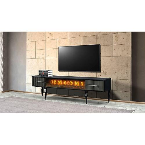 Asel TV Stand with Fireplace Black