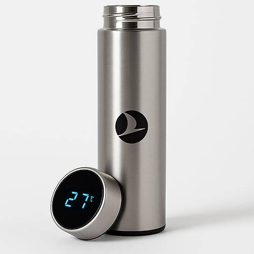 Turkish Airlines Amblemli Dijital Gstergeli elik Termos Gm - 500 ml