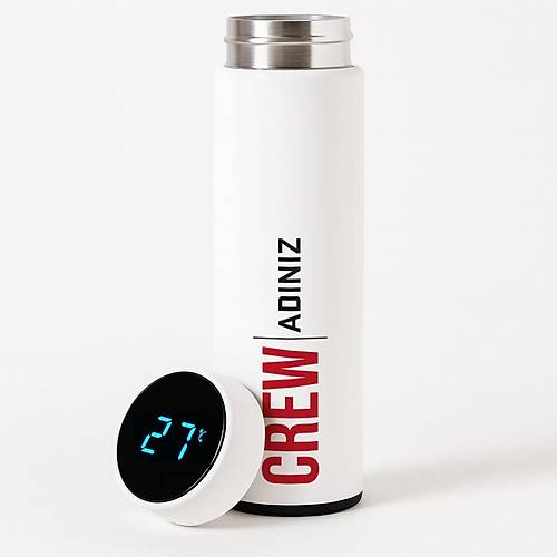 Adnza zel Crew Dijital Gstergeli elik Termos Beyaz - 500 ml