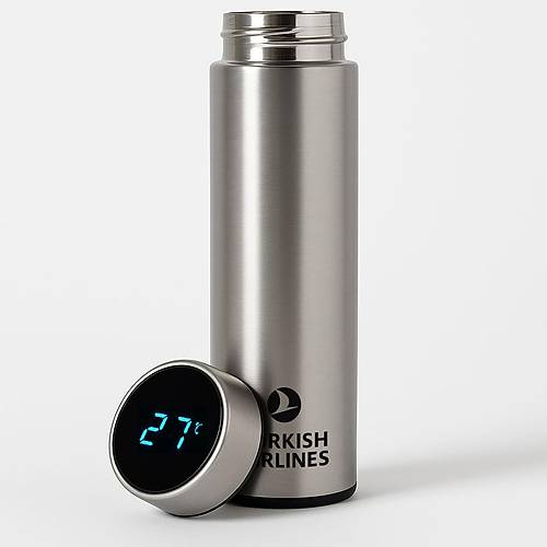 Turkish Airlines Logolu Dijital Gstergeli elik Termos Gm - 500 ml