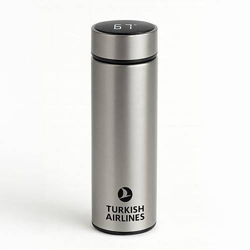 Turkish Airlines Logolu Dijital Gstergeli elik Termos Gm - 500 ml