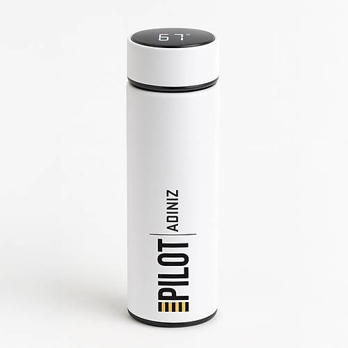 Adnza zel Pilot Dijital Scaklk Gstergeli elik Termos Beyaz - 500 ml