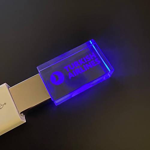 THY Logolu USB Bellek - Kristal, Mavi Ikl, 32 GB