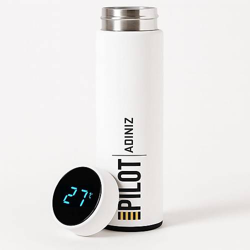 Adnza zel Pilot Dijital Scaklk Gstergeli elik Termos Beyaz - 500 ml
