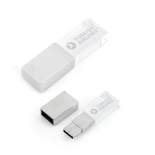 THY Logolu USB Bellek - Kristal, Mavi Ikl, 32 GB