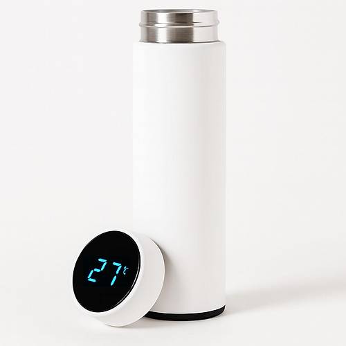 Dijital S�cakl�k G�stergeli �elik Termos Beyaz - 500 ml