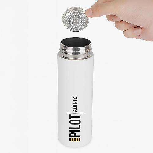 Adnza zel Pilot Dijital Scaklk Gstergeli elik Termos Beyaz - 500 ml