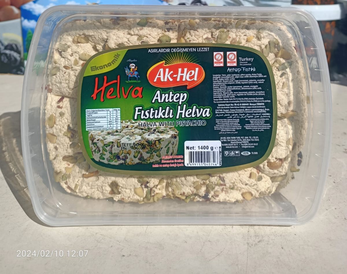 Akhel Antep Fıstıklı Helva 1400 gr (Plastik | Glikozsuz)