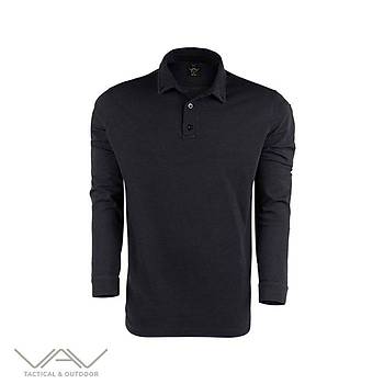 VAV Tlac-04 Polo Yaka Uzun Kol Tirt Siyah