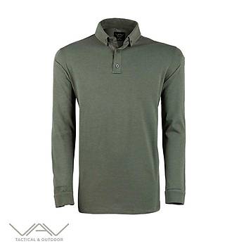 VAV Tlac-04 Polo Yaka Uzun Kol Tirt Haki