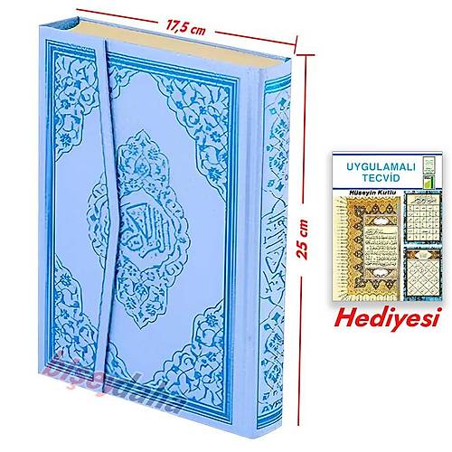 Orta Boy Mavi Renkli G�l Desenli Ayfa Kur�an-� Kerim