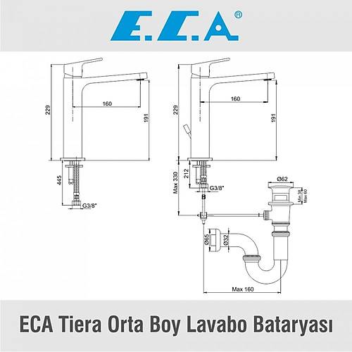 ECA TERA ORTA BOY LAVABO BATARYASI