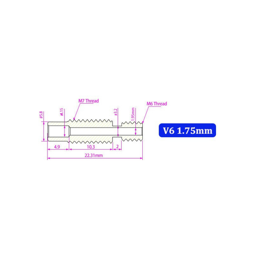 3D Yazc E3D V6 M7x22mm Barel - All Metal - 1.75mm