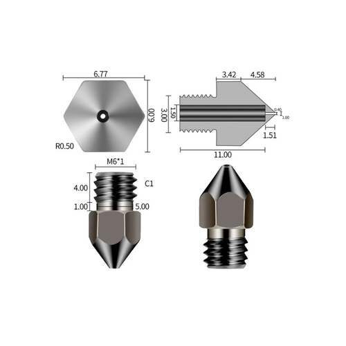 0.3mm Sertletirilmi elik MK8 Nozzle - Ender 3/CR10 Uyumlu