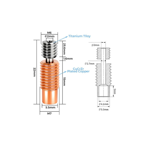 E3D V6 Uyumlu Titanyum Alaml Barel - M7x22mm