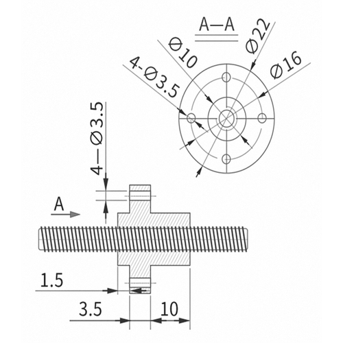 3D Yazc 250mm T8 Trapez Mil - 8 Hatve