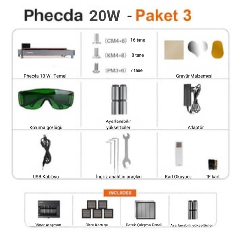 ELEGOO PHECDA Lazer Gravr ve Kesici 20W - Paket 3