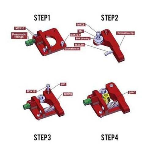 MK8 Alminyum Extruder Seti - Right Hand(Sa El Tipi) - Krmz