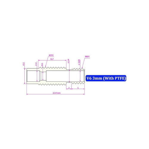 3D Yazc E3D V6 M7x22mm Teflonlu Barel - All Metal - 3mm