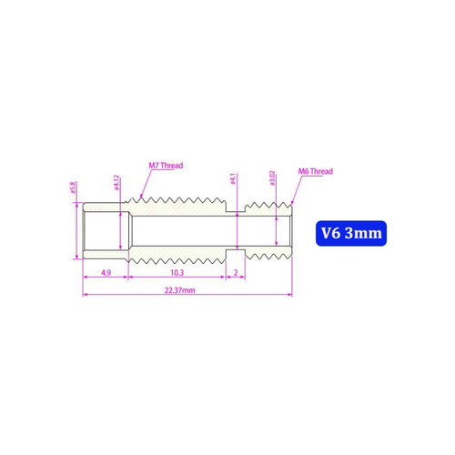 3D Yazc E3D V6 M7x22mm Barel - All Metal - 3mm