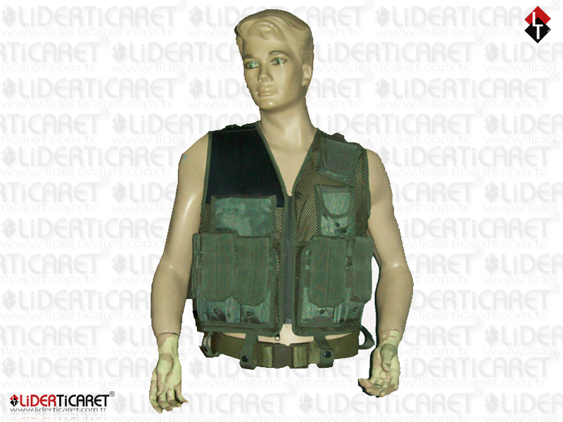 Lider Army Operasyon  Hücum Yeleği Haki Renk Fileli Fermuarlı Model