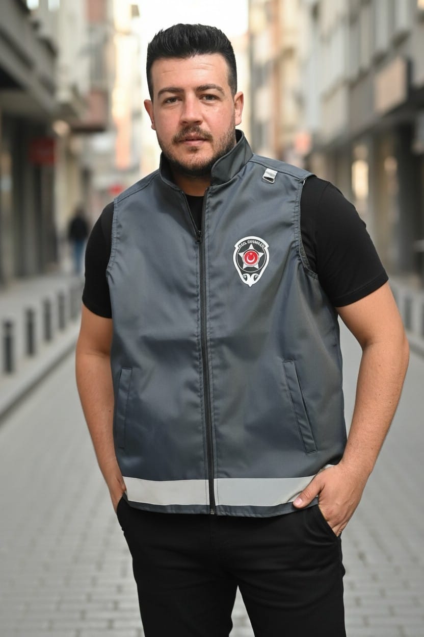 Yeni Model Özel Güvenlik Yeleği Reflektörlü Füme Renk Yönetmeliğe Uygun