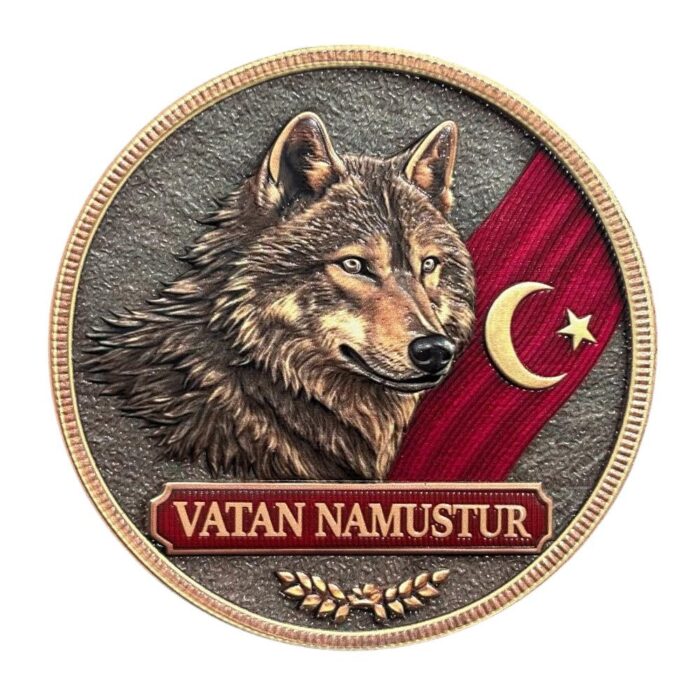 VATAN NAMUSTUR YAZILI BOZKURT 3D SLİKON CIRTLI ARMA