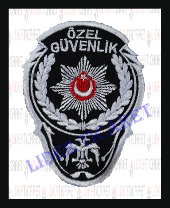 ''ÖZEL GÜVENLİK''' Yazılı Göğüs Arması Siyah Renk Beyaz Nakış İşleme