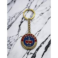 Alt�n Kaplama Jandarma Logolu Anahtarl�k Yuvarlak Model