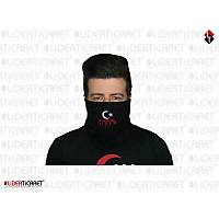 Boyunluk & Bere Polar Siyah Renk Ayy�ld�z K�rm�z� Beyaz ��lemeli