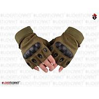 Tactical Kesik Parmak Eldiven Haki Renk Kemikli