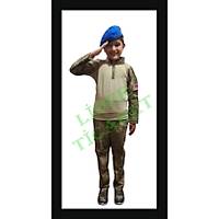 Asker �ocuk Jandarma Kamuflaj Combat Mavi Bereli Tak�m